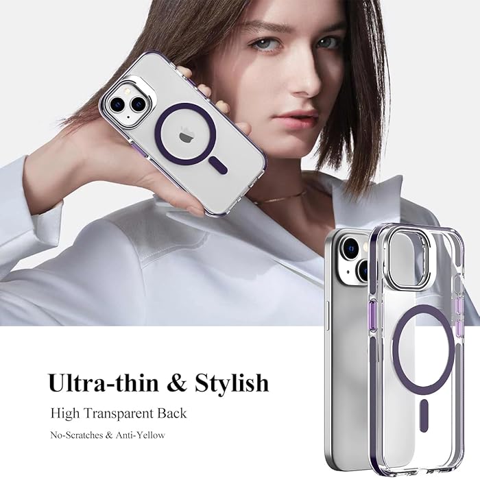 iPhone 15 - Case Magsafe - Stand Cámara - Clear Purple