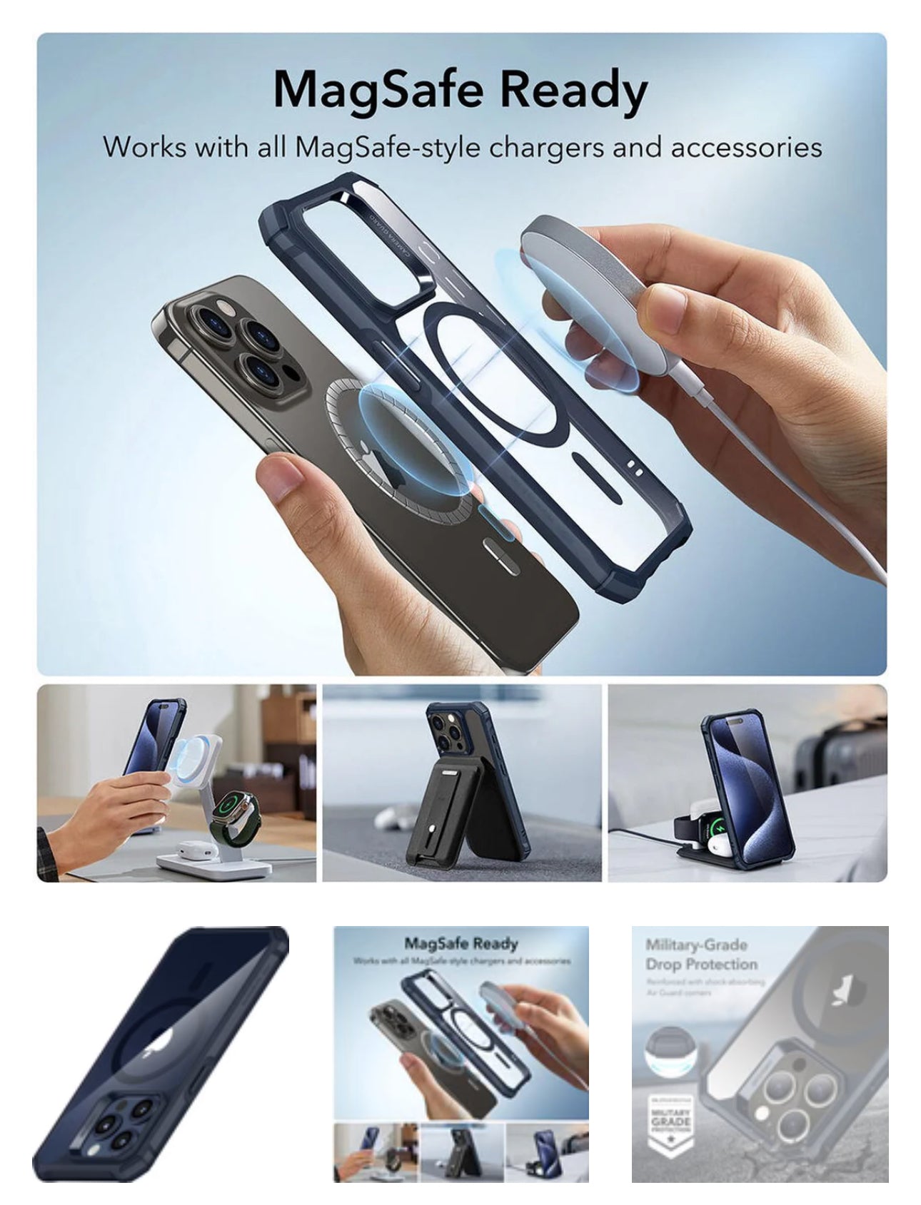 iPhone 15 Pro Max - Air Armor Series - MagSafe Halolock - Clear Dark Blue - ESR