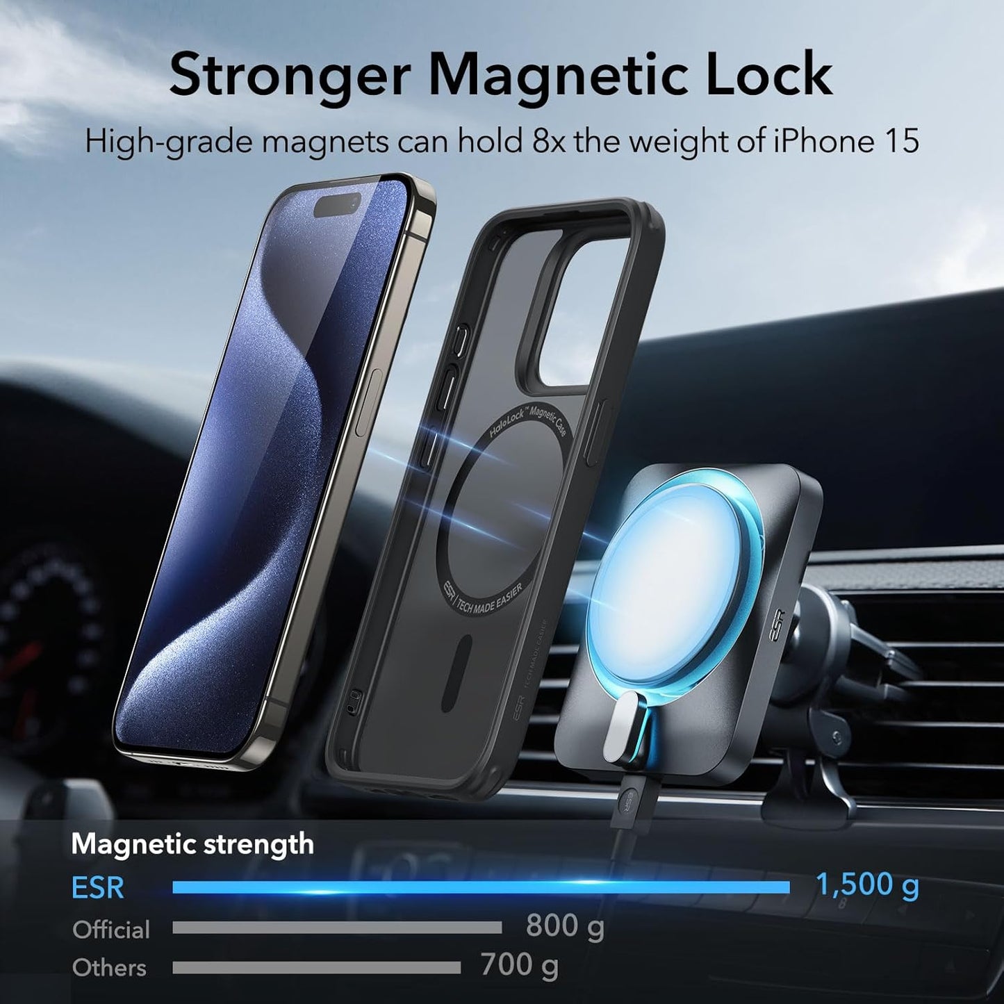 iPhone 15 Pro Max - Funda Hybrid (HaloLock) - Classic Series - Negro Esmerilado - ESR