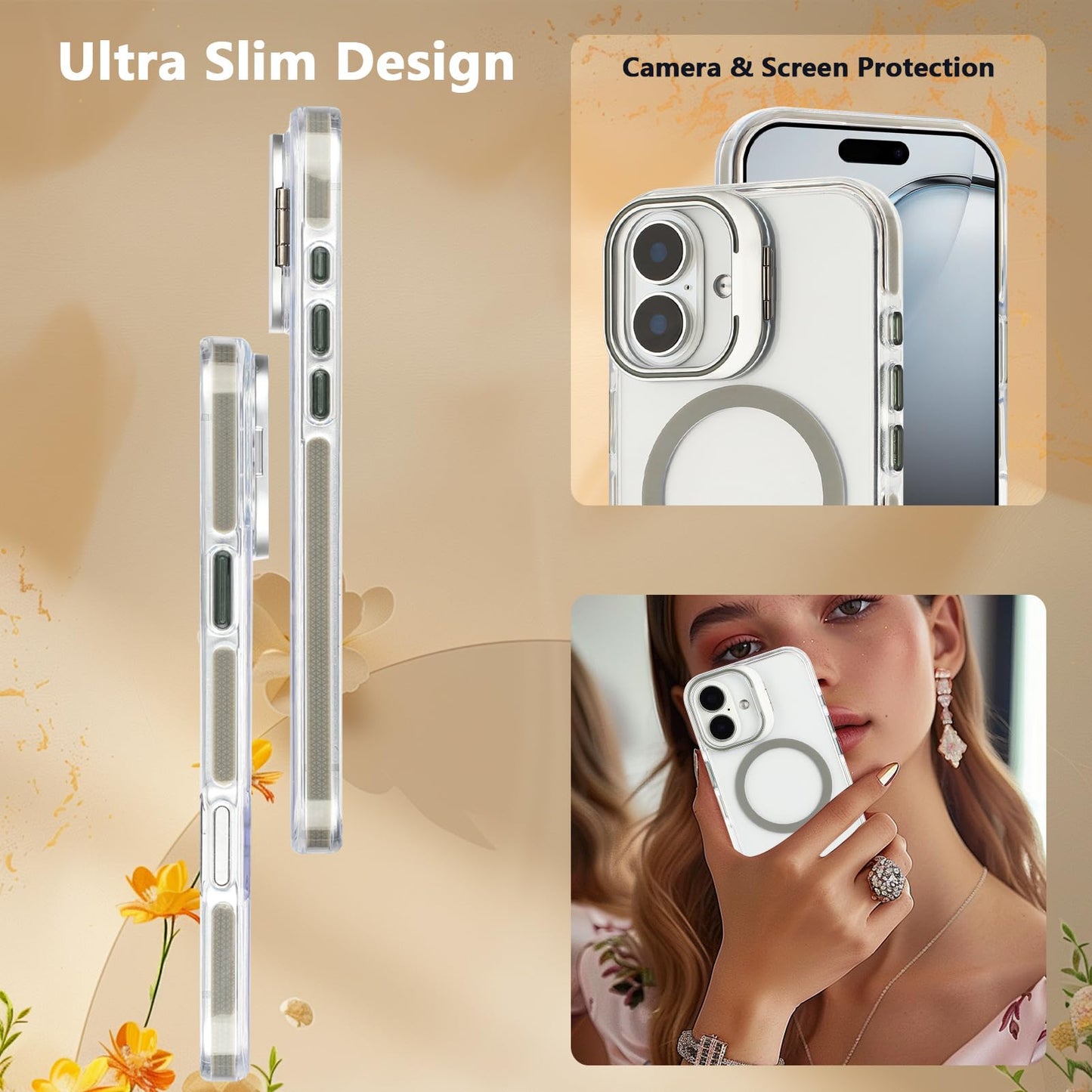 iPhone 16 - Case MagSafe - Stand Cámara - Clear Grey