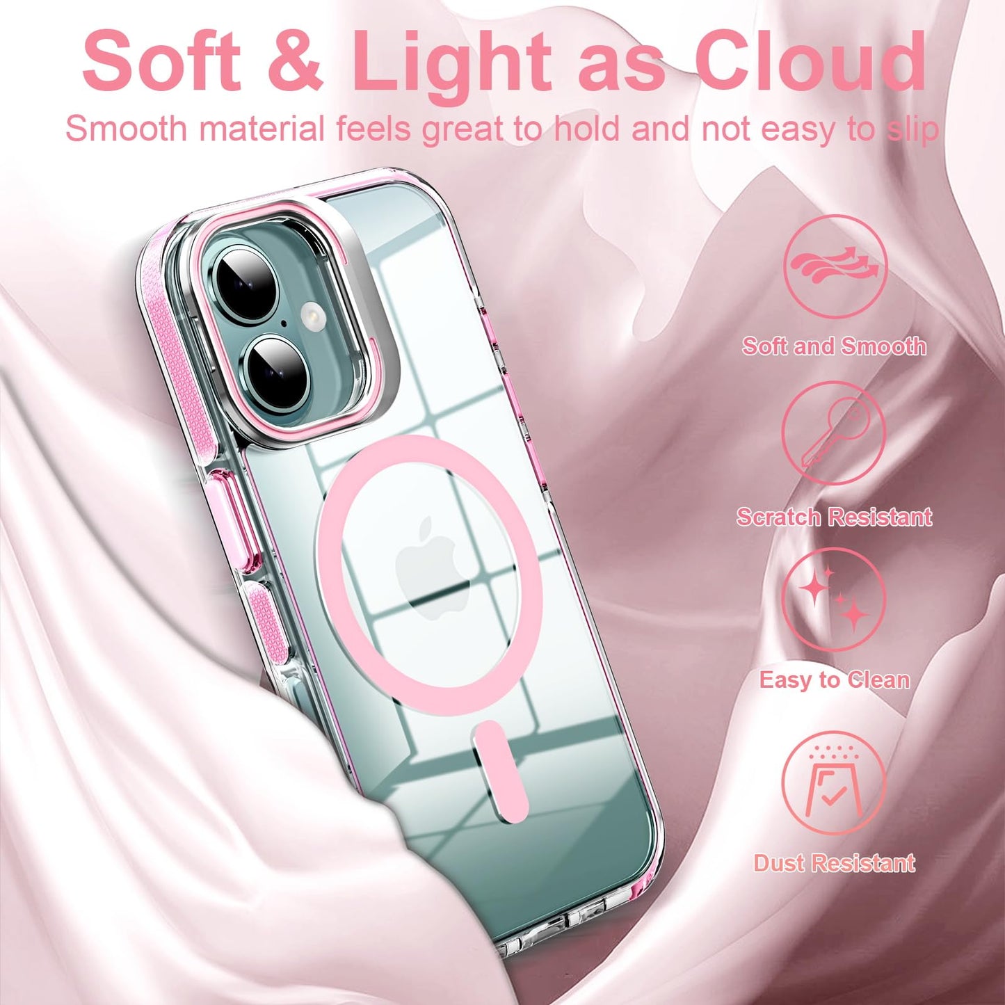 iPhone 16 - Case MagSafe - Stand Cámara - Clear Pink