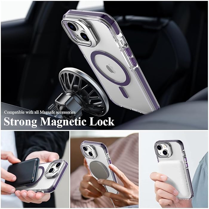 iPhone 15 - Case Magsafe - Stand Cámara - Clear Purple