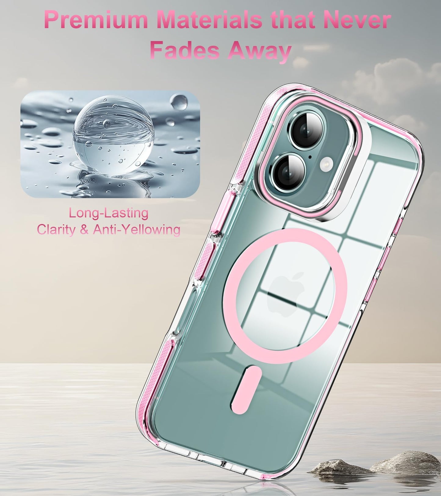 iPhone 16 - Case MagSafe - Stand Cámara - Clear Pink
