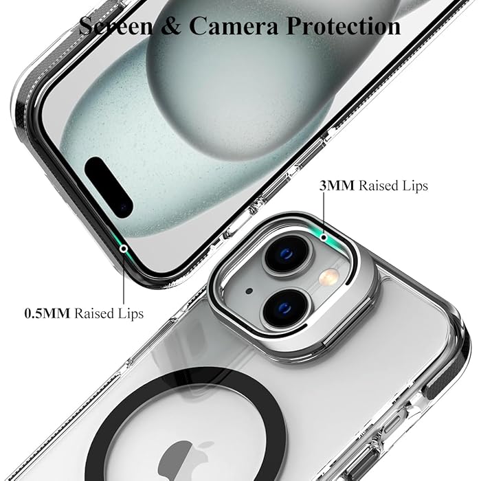 iPhone 15 - Case Magsafe - Stand Cámara - Clear Black