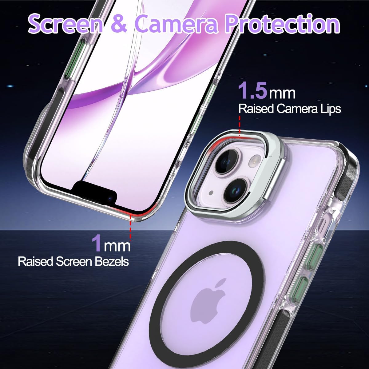 iPhone 14 | iPhone 13 - Case Magsafe - Stand Cámara - Clear Black