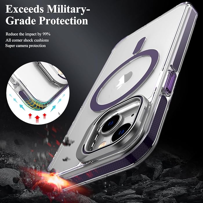 iPhone 15 - Case Magsafe - Stand Cámara - Clear Purple
