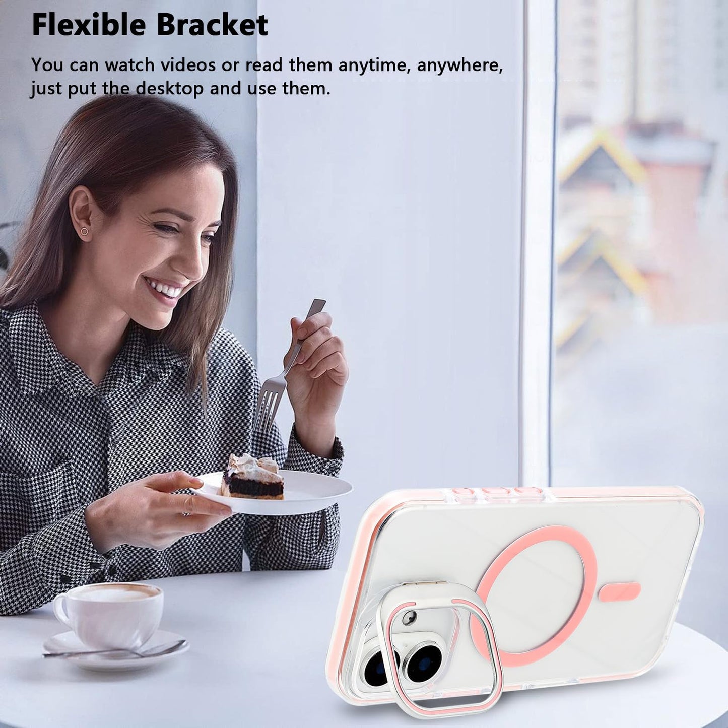 iPhone 16 - Case MagSafe - Stand Cámara - Clear Pink
