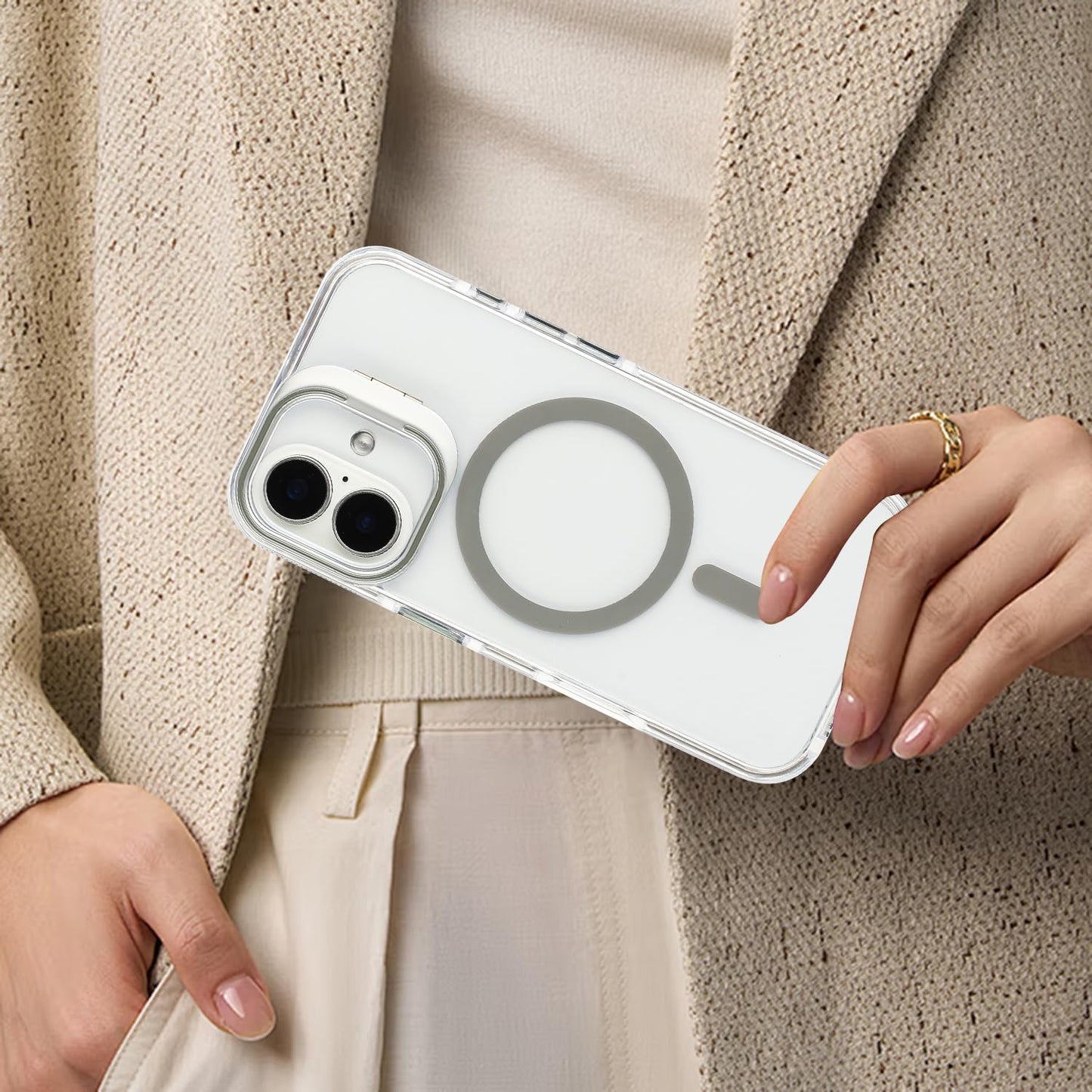 iPhone 16 - Case MagSafe - Stand Cámara - Clear Grey