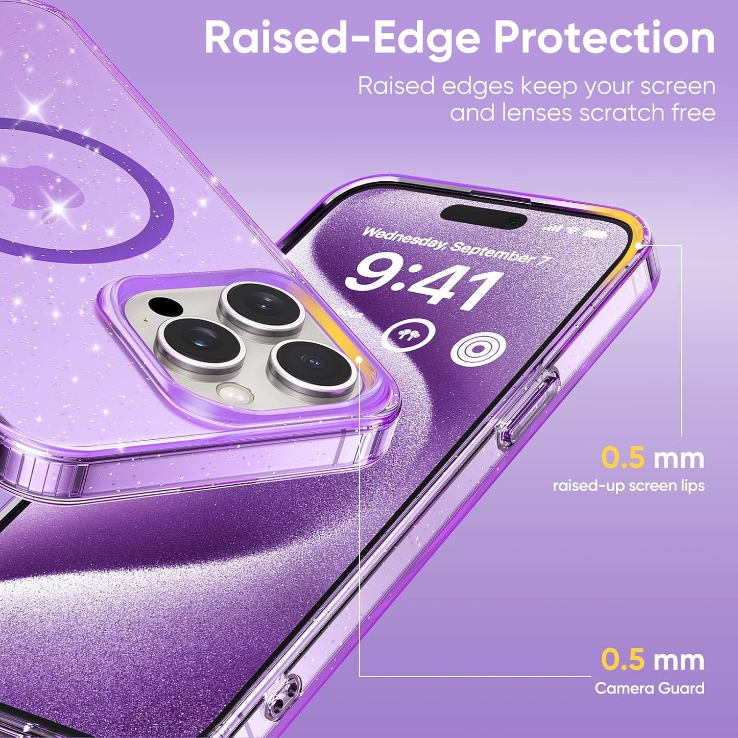 iPhone 15 - Case Glitter - Magsafe - Lila