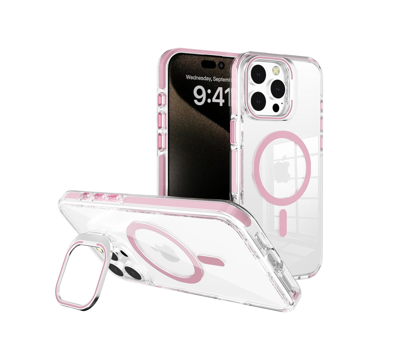 iPhone 15 Pro - Stand Camara - Magsafe - Clear Pink