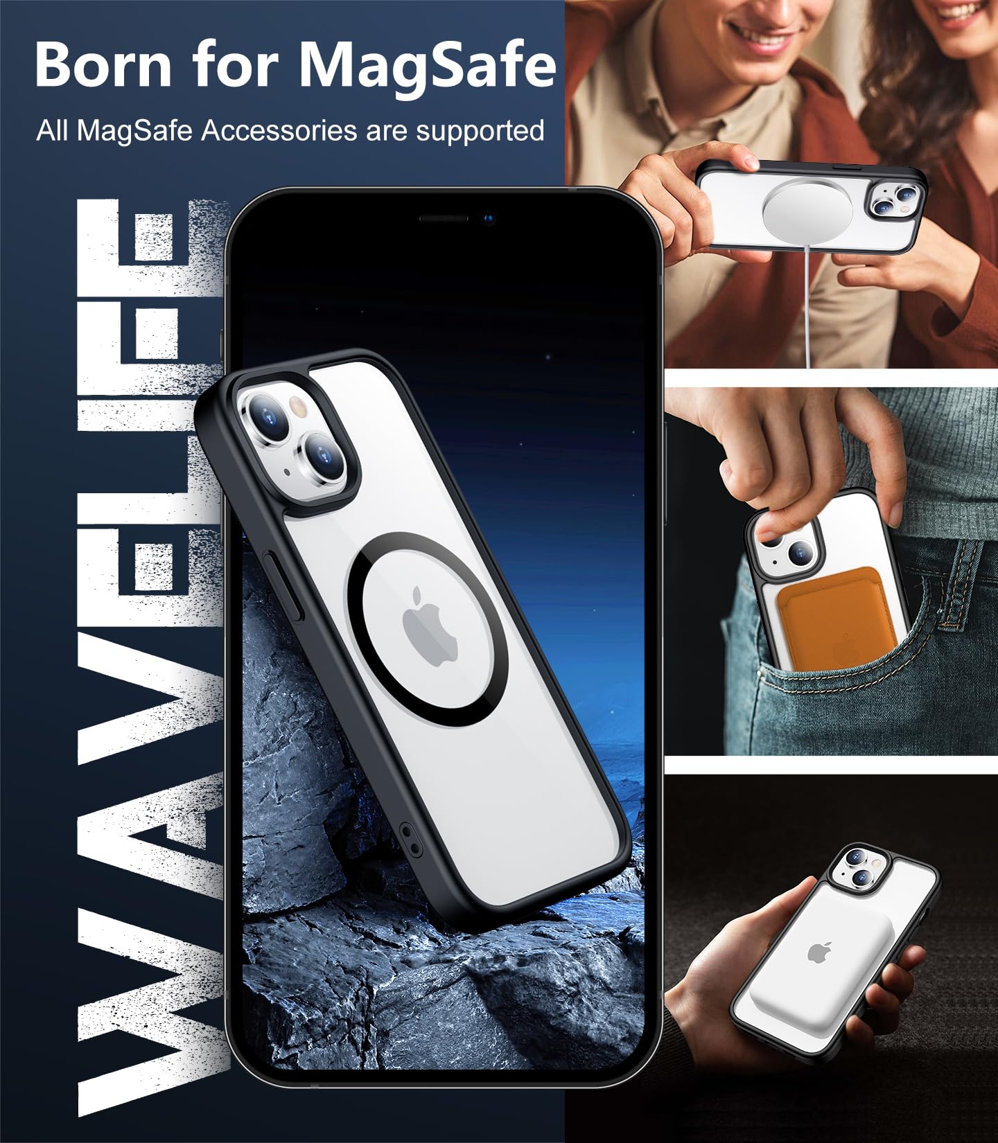 iPhone 15 - Clear Case - MagSafe - Negro