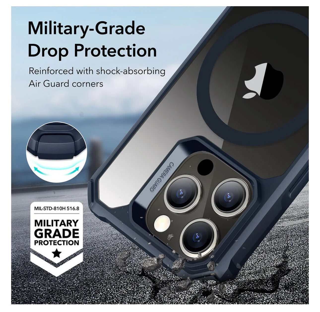 iPhone 15 Pro Max - Air Armor Series - MagSafe Halolock - Clear Dark Blue - ESR