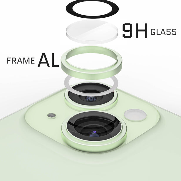 iPhone 15 / 15 Plus - Protector de Cámaras Premium - Vidrio Anti reflejo- Alta Transparencia - Verde Claro
