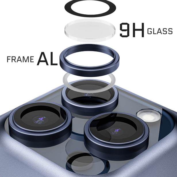 iPhone 15 Pro Max / iPhone 15 Pro - Protector de Cámaras Premium - Vidrio Anti Reflejo - Alta Transparencia - Azul Titanio
