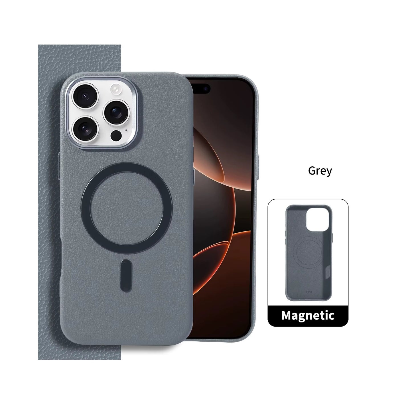 iPhone 16 Pro Max - Funda de Cuero Vegano - MagSafe - Gris