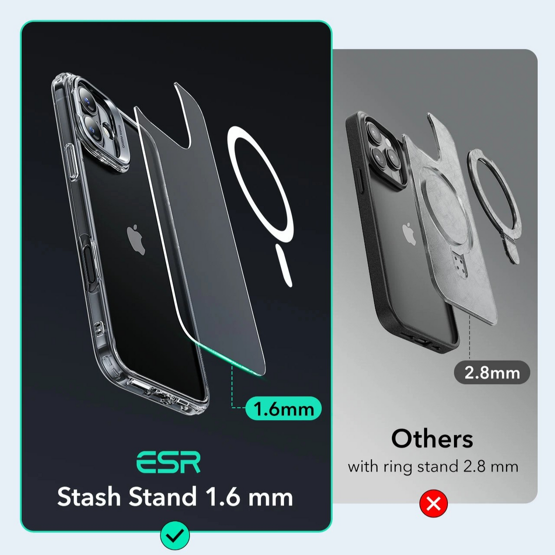 iPhone 16 - Hybrid Case - MagSafe - Stash Stand - Clear - ESR