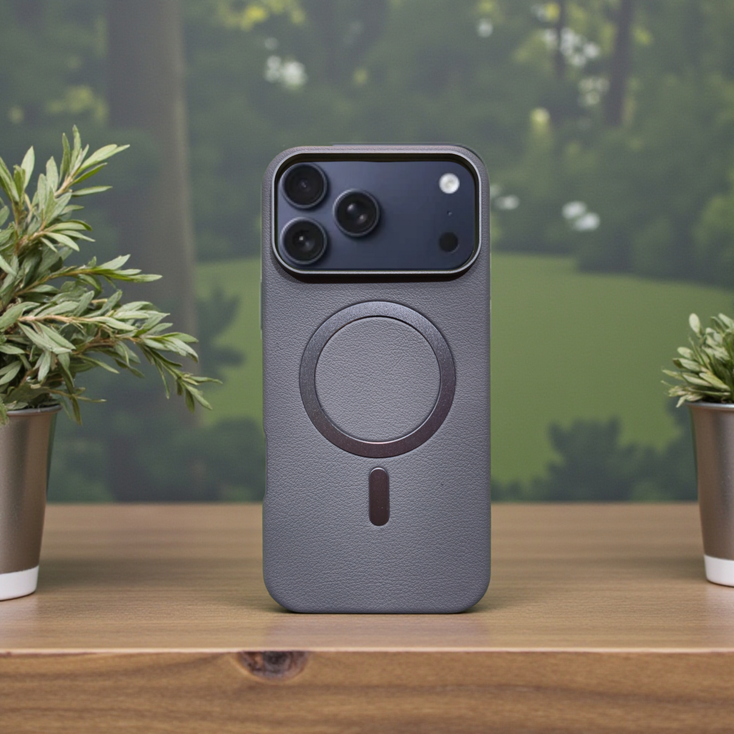 iPhone 17 Pro Max - Funda Cuero Vegano - MagSafe - Gris