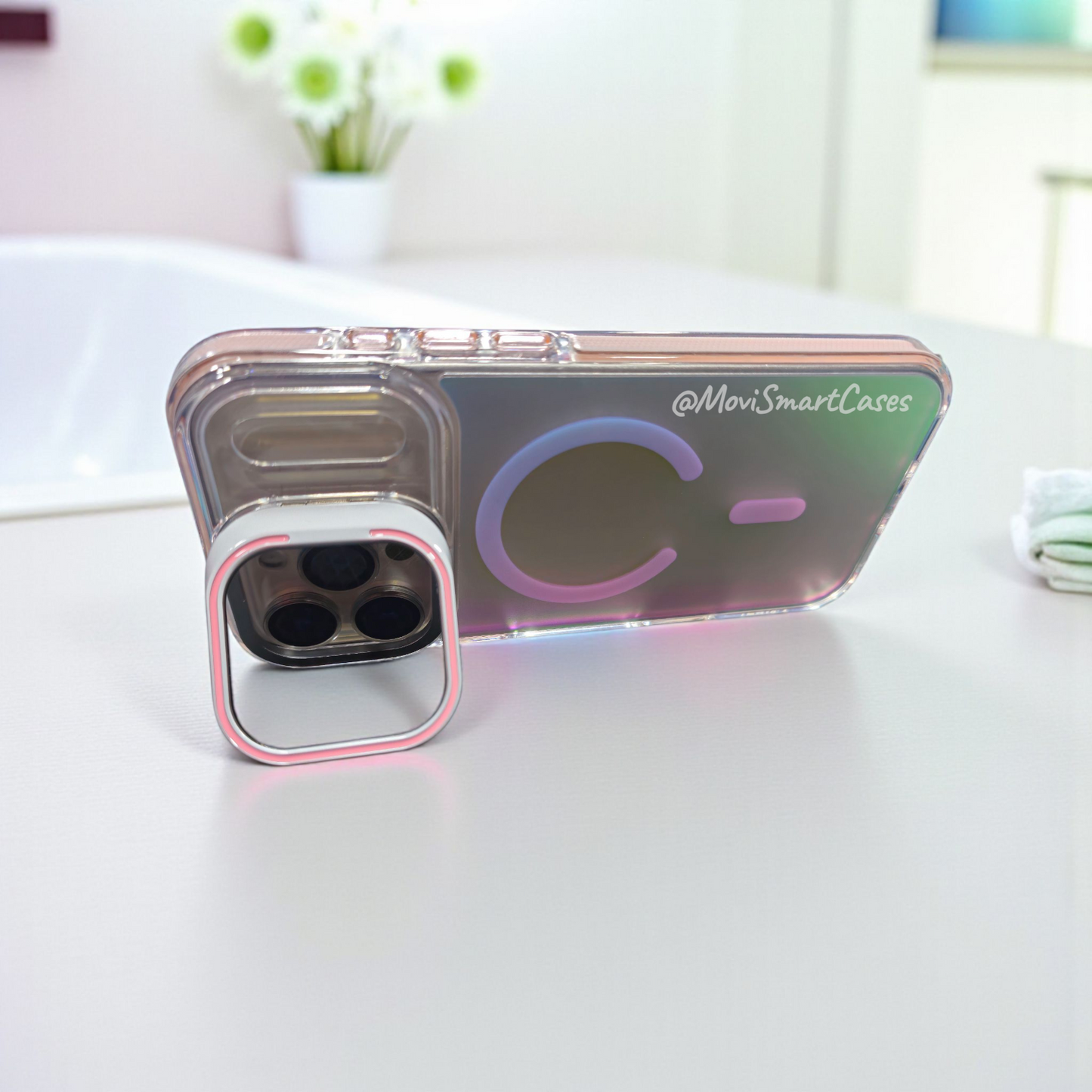 iPhone 17 Pro Max - Funda Iridiscente - MagSafe - Soporte en Cámaras - Rosa