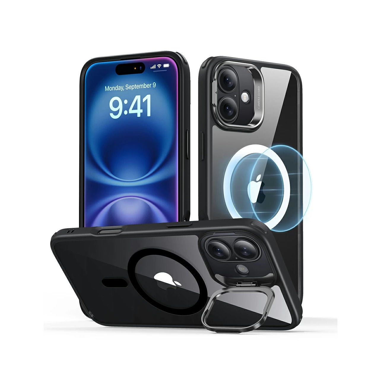 iPhone 16 - Hybrid Case - MagSafe - Stash Stand - Clear Black - ESR