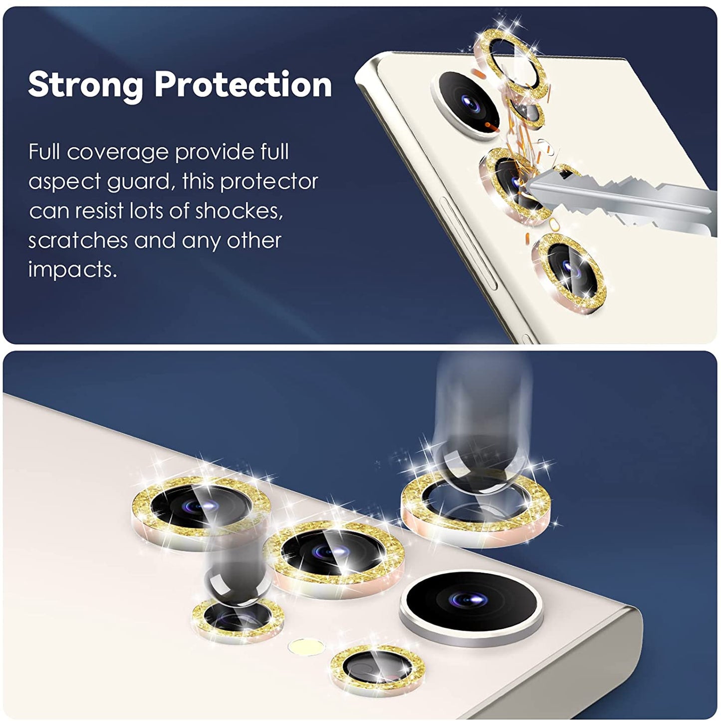 Samsung S23 Ultra - Protector de Cámaras de Aluminio - Glitter Dorado