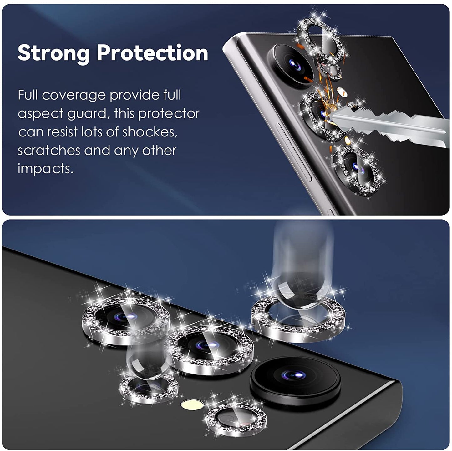 Samsung S23 Ultra - Protector de Cámaras de Aluminio - Glitter Negro