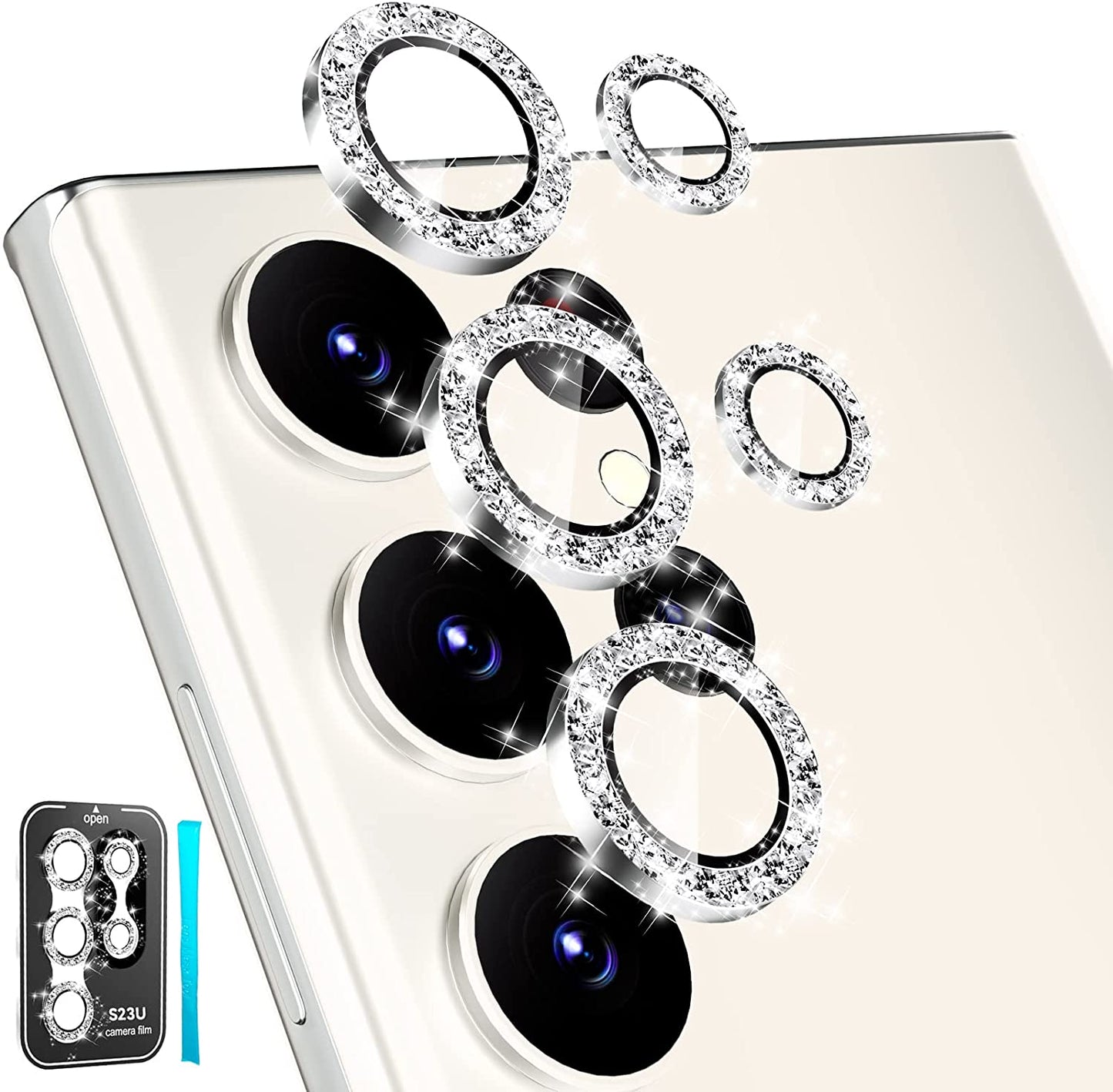 Samsung S23 Ultra - Protector de Cámaras de Aluminio - Glitter Plata