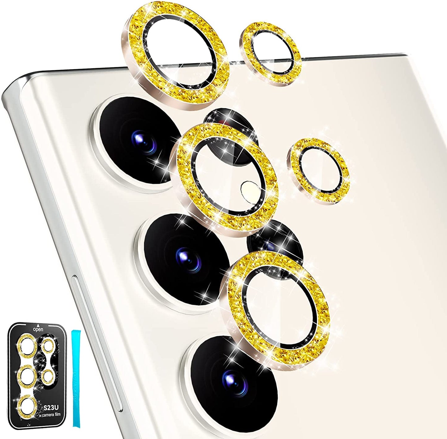Samsung S23 Ultra - Protector de Cámaras de Aluminio - Glitter Dorado