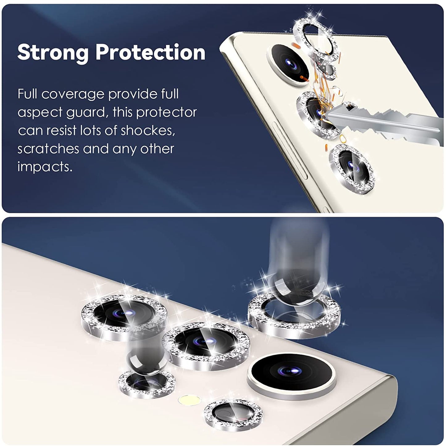 Samsung S23 Ultra - Protector de Cámaras de Aluminio - Glitter Plata