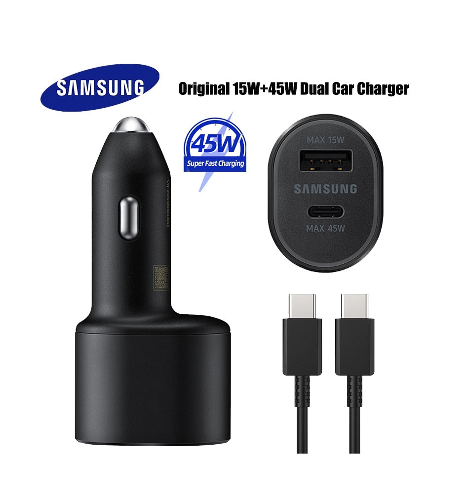 SAMSUNG Cargador de Auto Samsung Carga Rapida Dual Cable Tipo C Negro