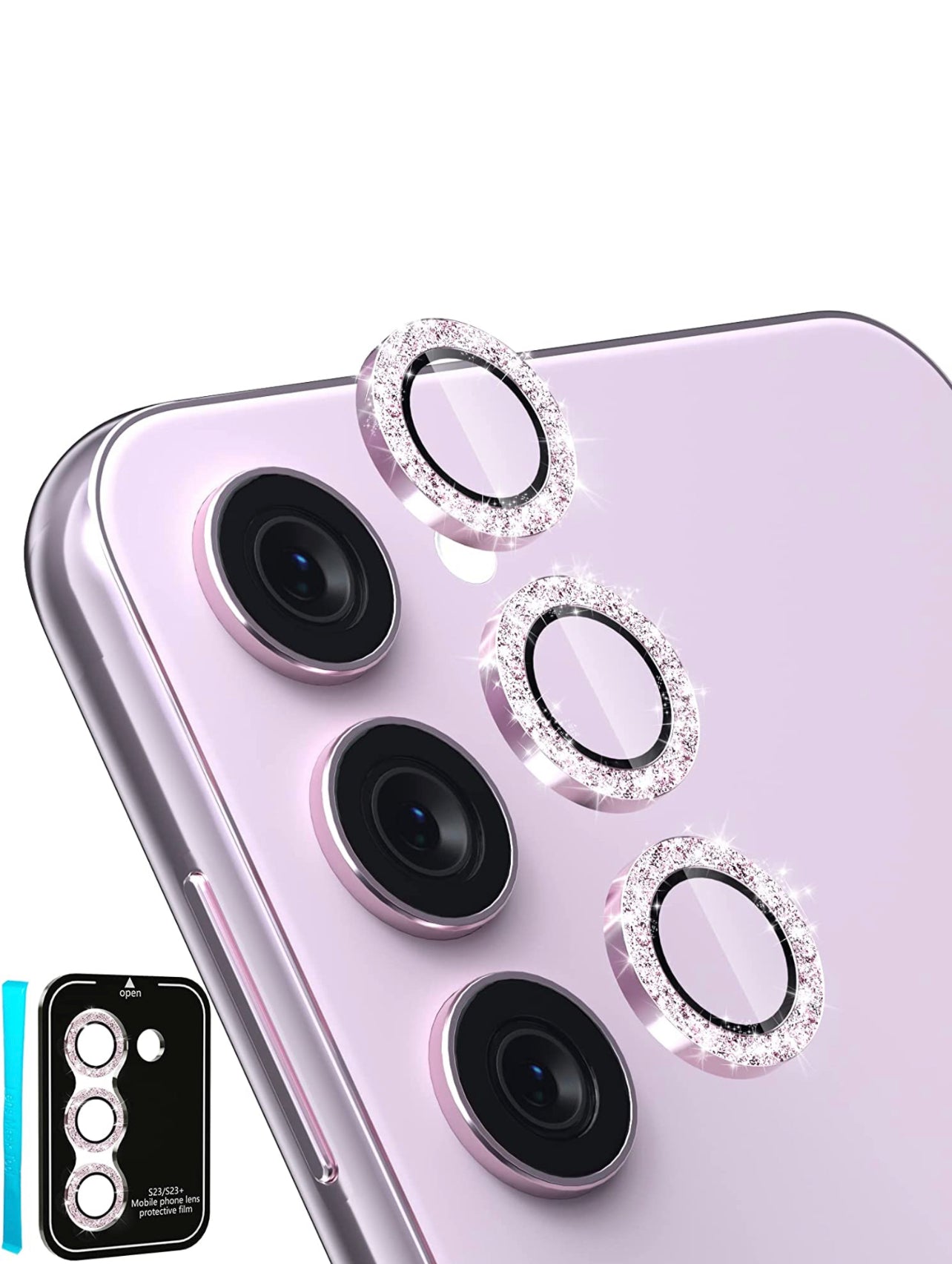 Samsung S23 | S23 Plus - Protectores de cámaras de aluminio- Glitter Rosa