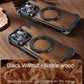iPhone 15 Pro Max - Funda de madera (Nogal) - Soporte Giratorio 360° - MagSafe - Negro - OATSBASF