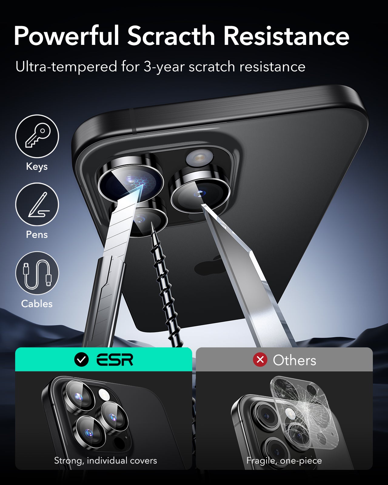 iPhone 16 Pro - Protector de cámaras - Vidrio Templado 9H - Transparente - ESR