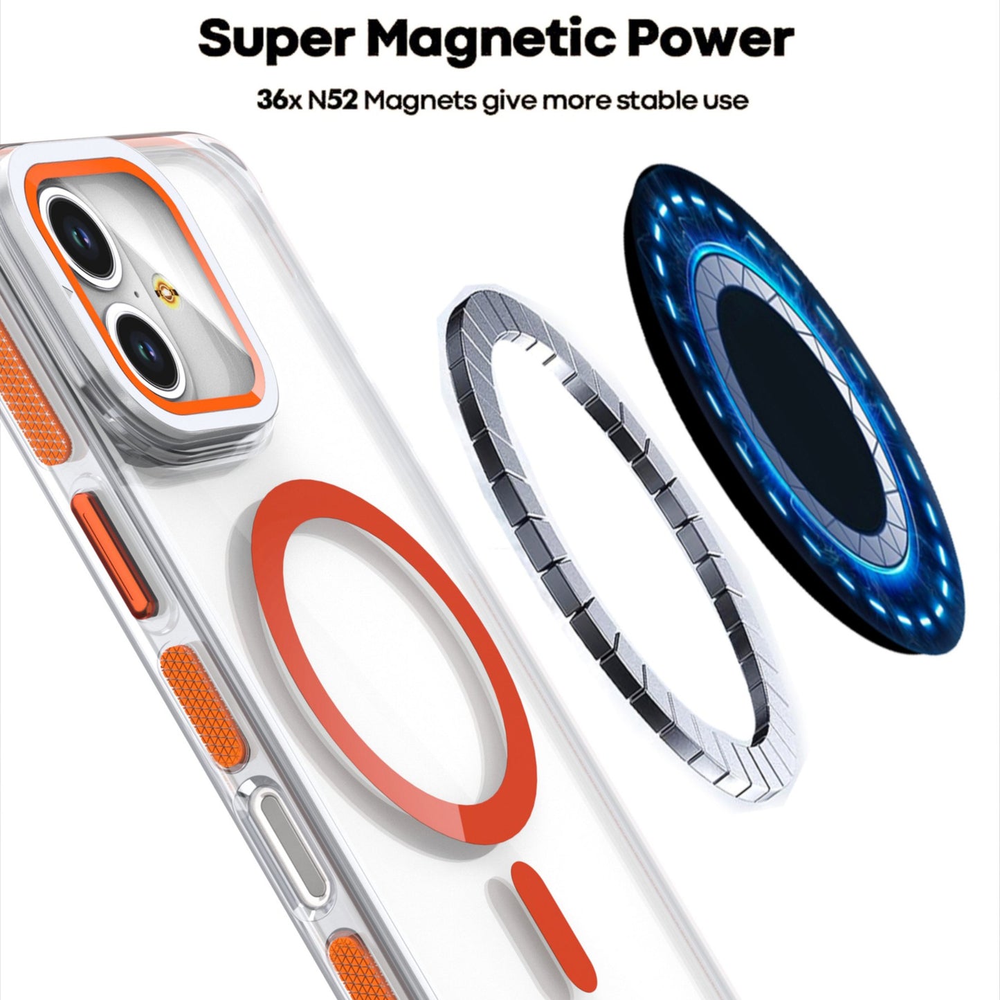 iPhone 16 Plus - Case MagSafe - Stand Cámara - Clear Orange