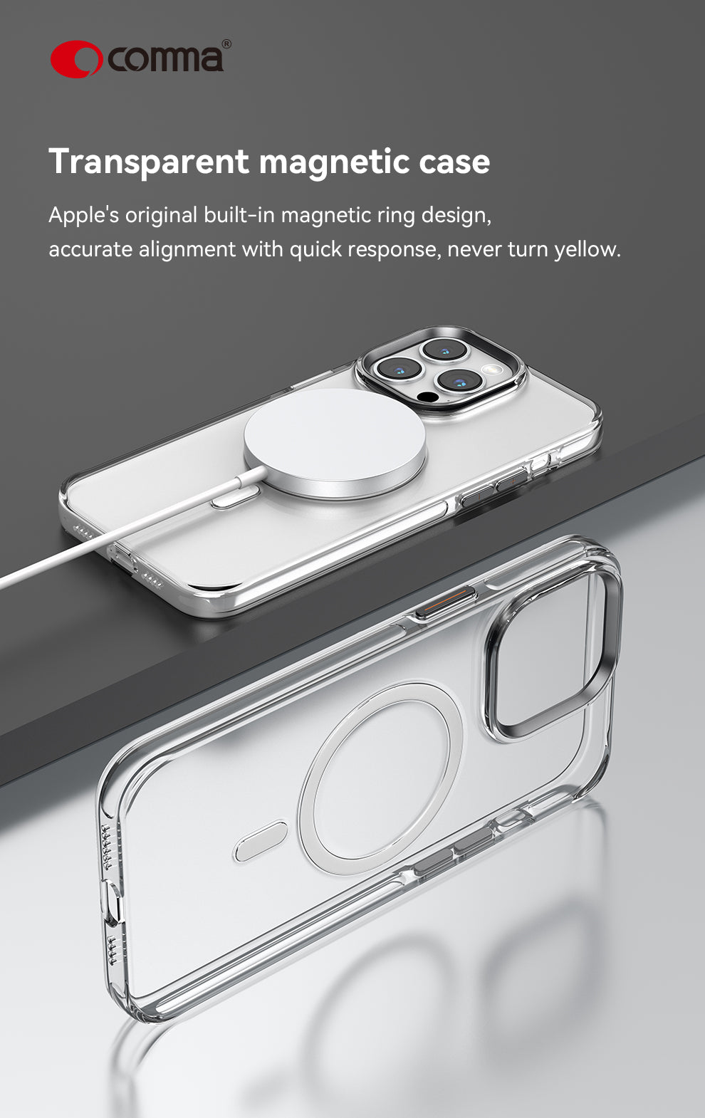 iPhone 15 Pro - Funda Cystal Series Magnetic - Transparente - Comma