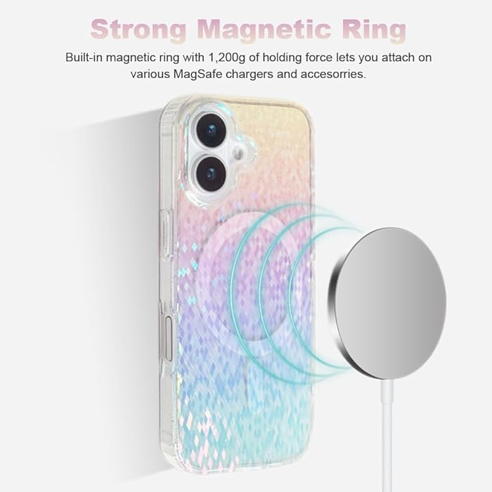 iPhone 16 - Case Glitter - Magsafe - Arco Iris Retro
