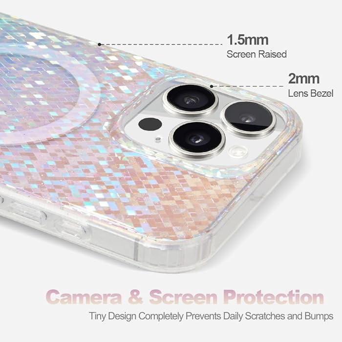 iPhone 15 - Case Glitter - Magsafe - Arco Iris Retro