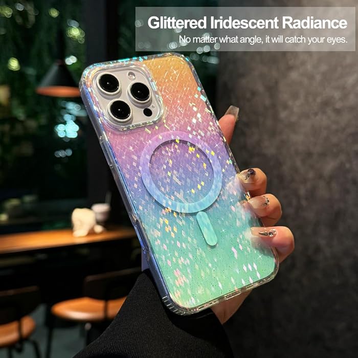 iPhone 15 Pro Max - Case Glitter - Magsafe - Arco Iris Retro