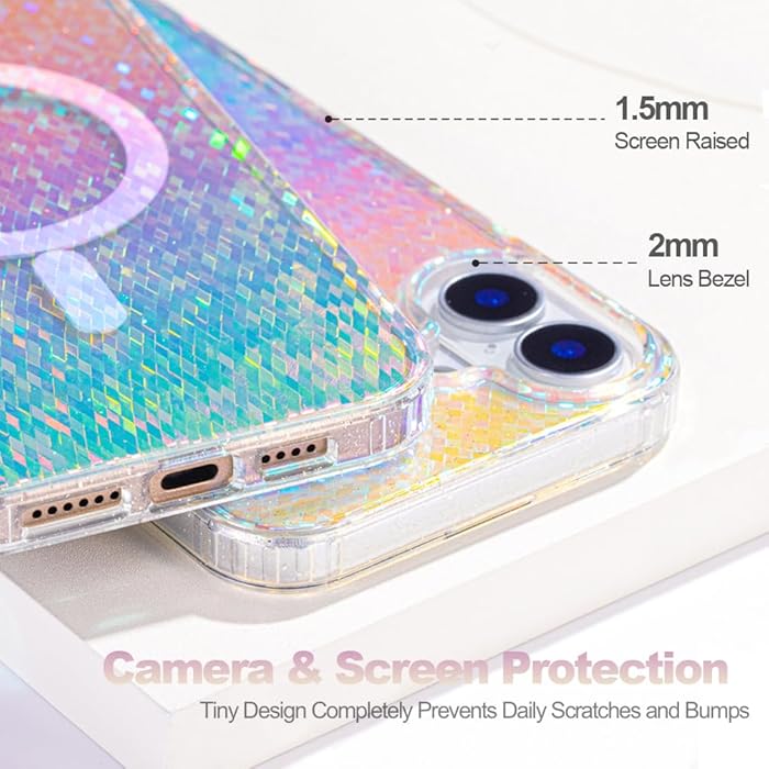iPhone 16 - Case Glitter - Magsafe - Arco Iris Retro
