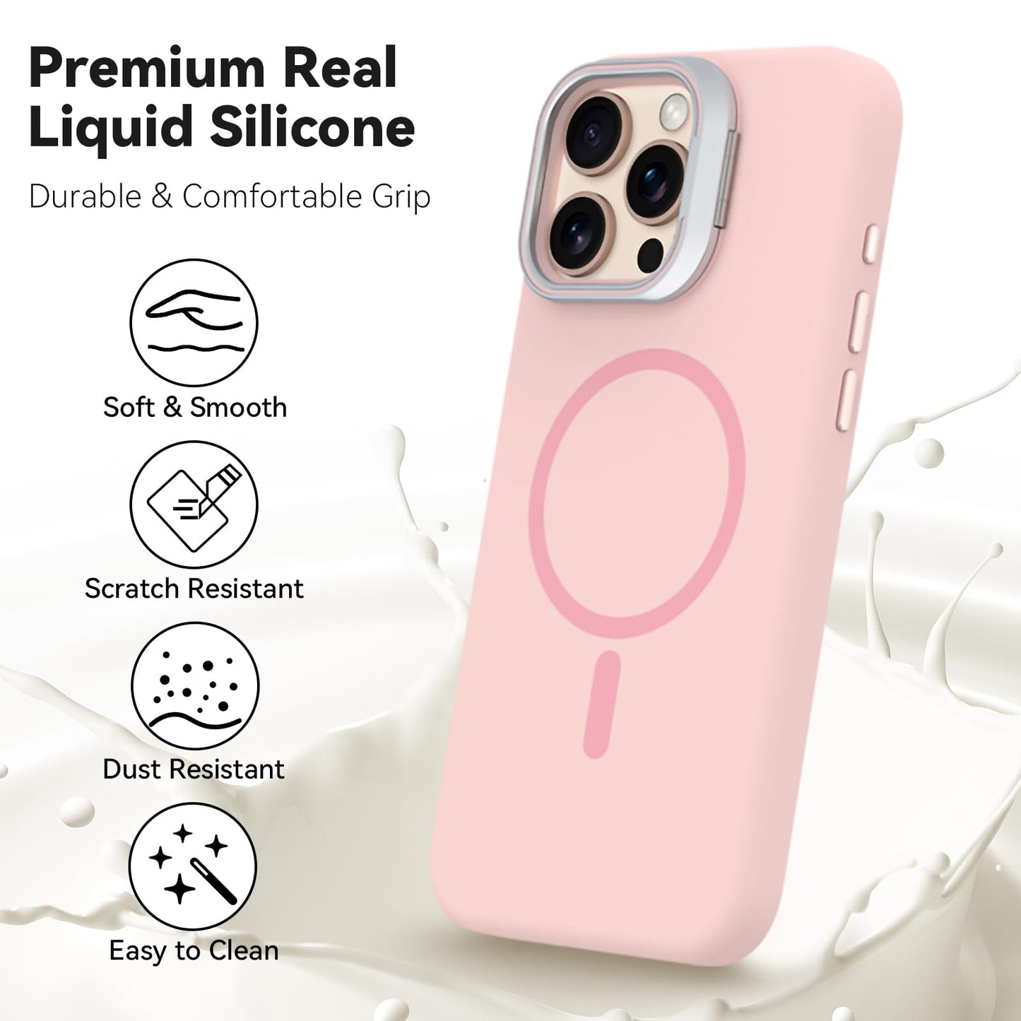 iPhone 15 Pro - Funda de Silicona - MagSafe - Con Soporte - Rosa