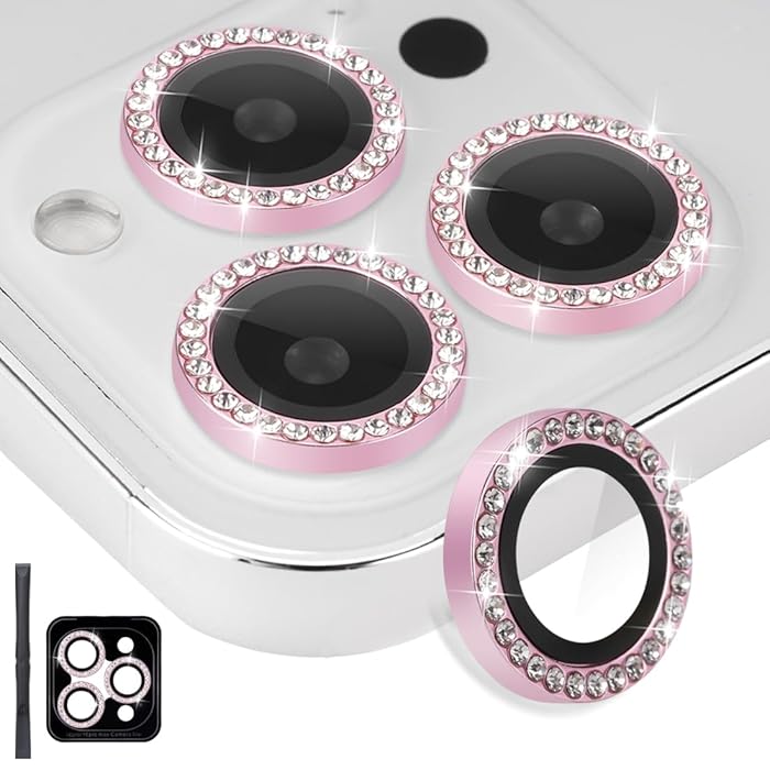 iPhone 16 Pro Max - Protector de Cámaras - Pedrería - Rosa