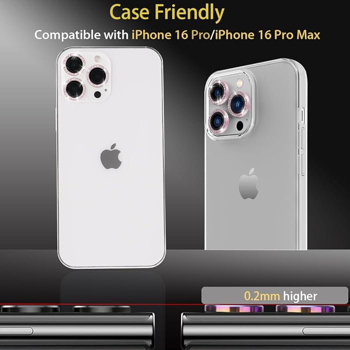 iPhone 16 Pro Max - Protector de Cámaras - Pedrería - Rosa