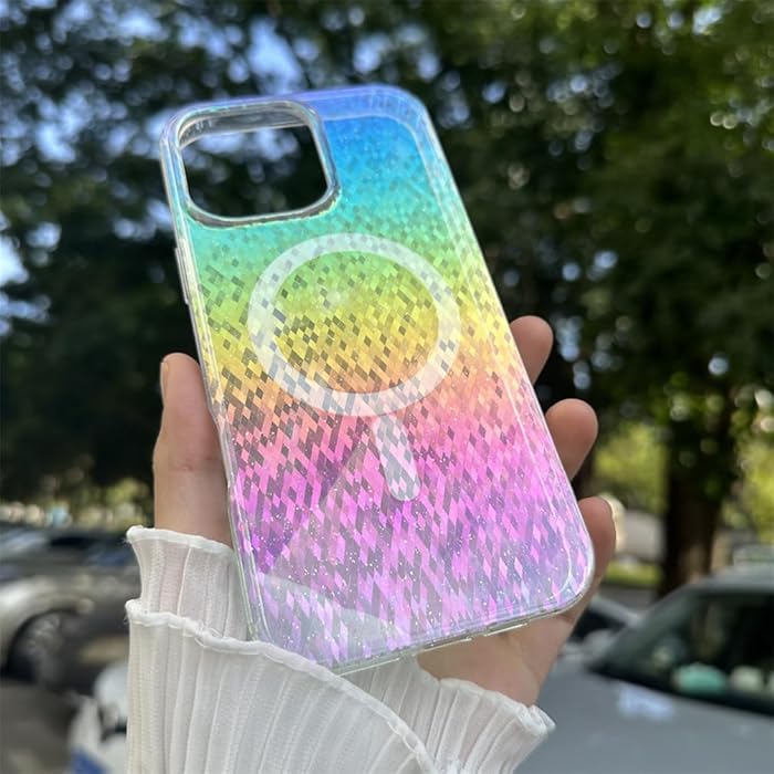 iPhone 15 Pro Max - Case Glitter - Magsafe - Arco Iris Retro