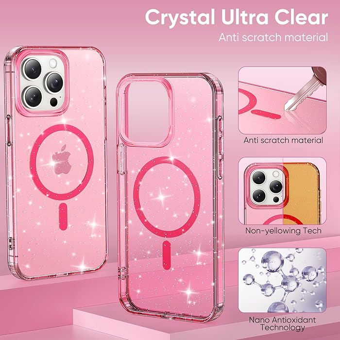 iPhone 15 Pro Max - Case Glitter - Magsafe - Rosa