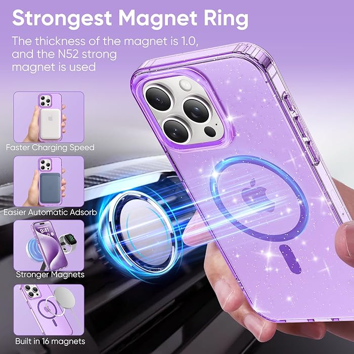 iPhone 15 Pro Max - Case Glitter - Magsafe - Lila