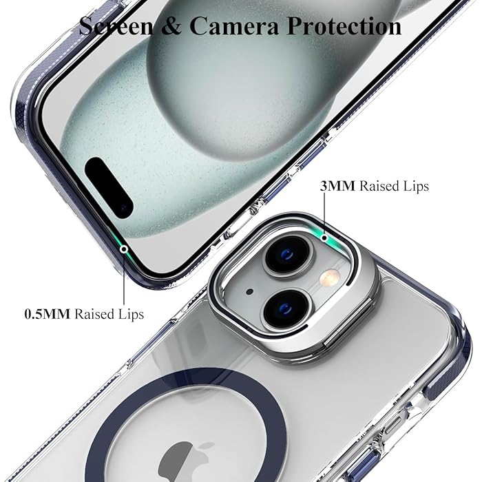 iPhone 15 - Case Magsafe - Stand Cámara - Clear Blue