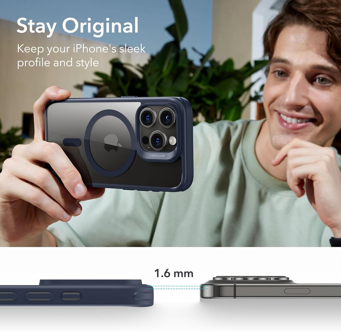 iPhone 15 Pro Max - Funda Hybrid (HaloLock) - Classic Series - Azul Oscuro Transparente - ESR