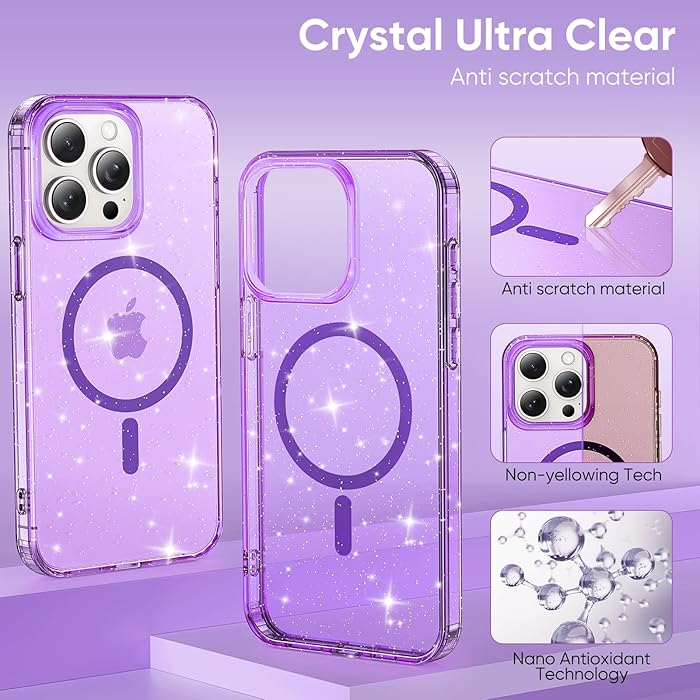 iPhone 15 Pro Max - Case Glitter - Magsafe - Lila
