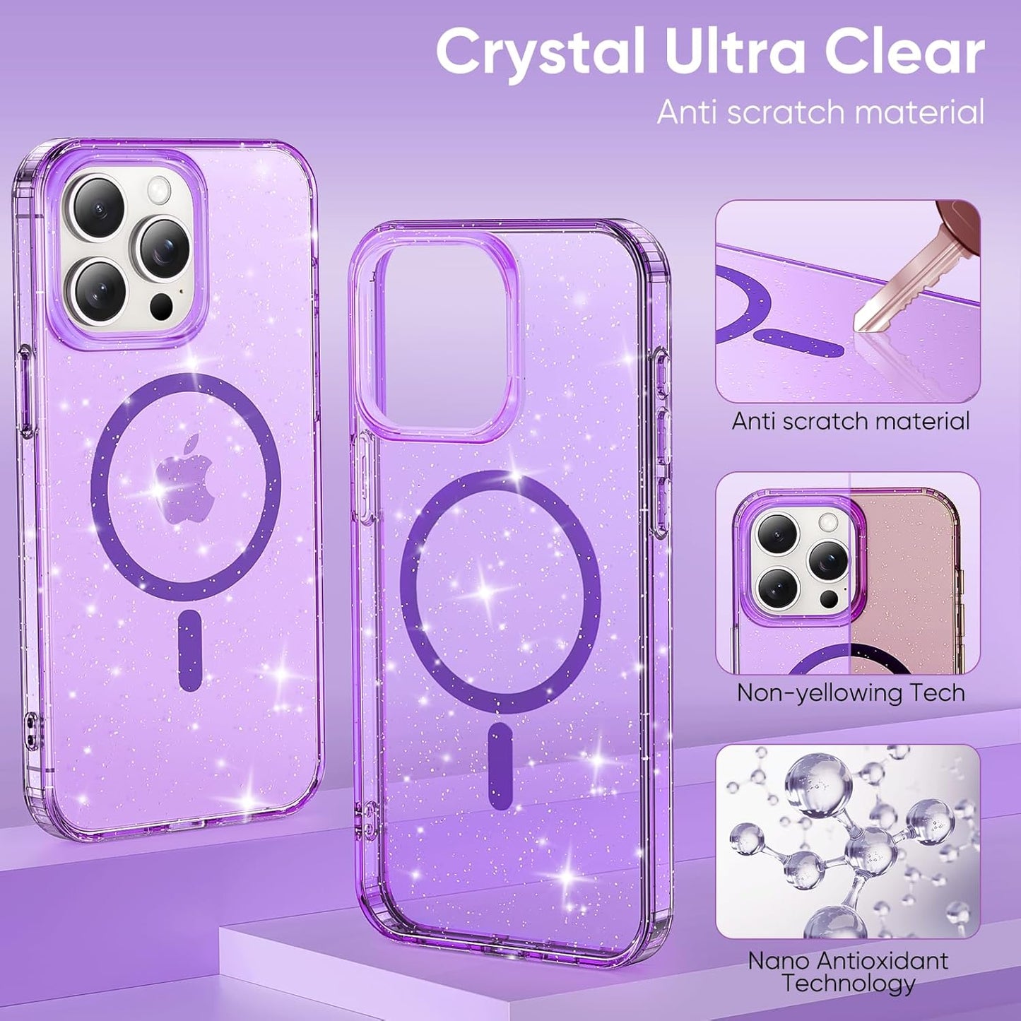 iPhone 15 - Case Glitter - Magsafe - Lila