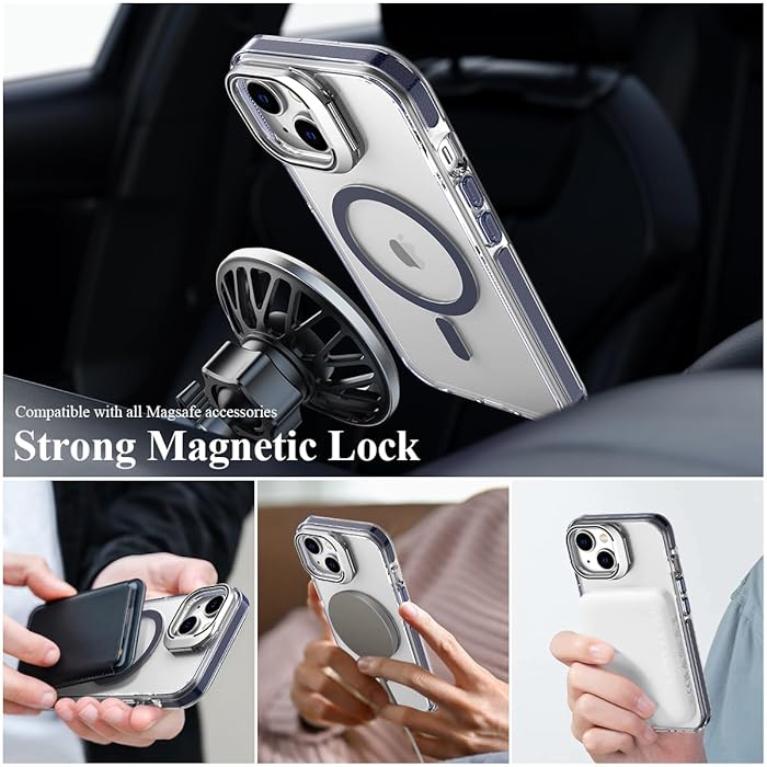 iPhone 15 - Case Magsafe - Stand Cámara - Clear Blue