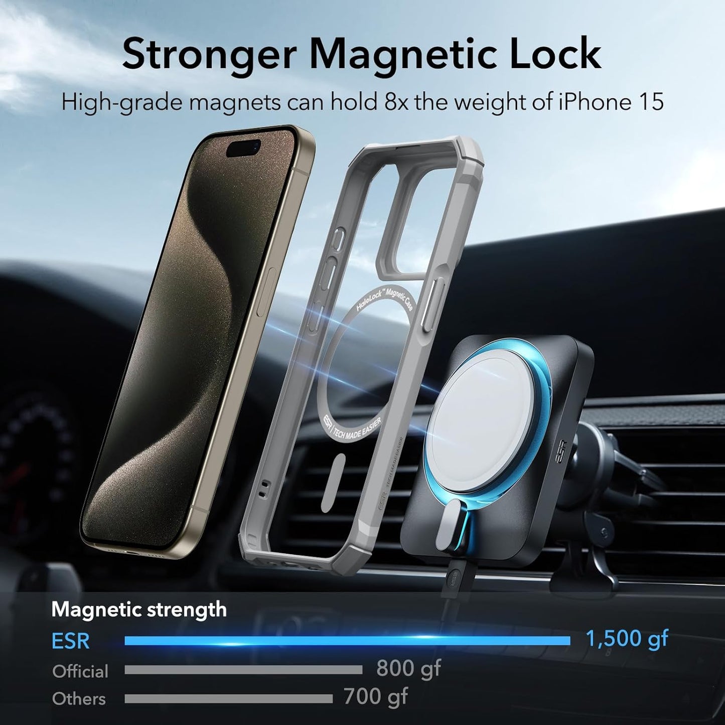 iPhone 15 Pro Max - Funda Clear (HaloLock) - Air Armor Series - Gris Transparente ESR